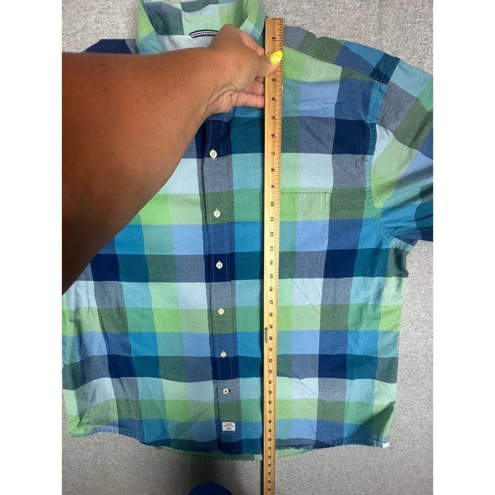 IZOD Saltwater Shirt Mens XXL Blue Green Plaid Long Sleeve Beach Vacation Preppy